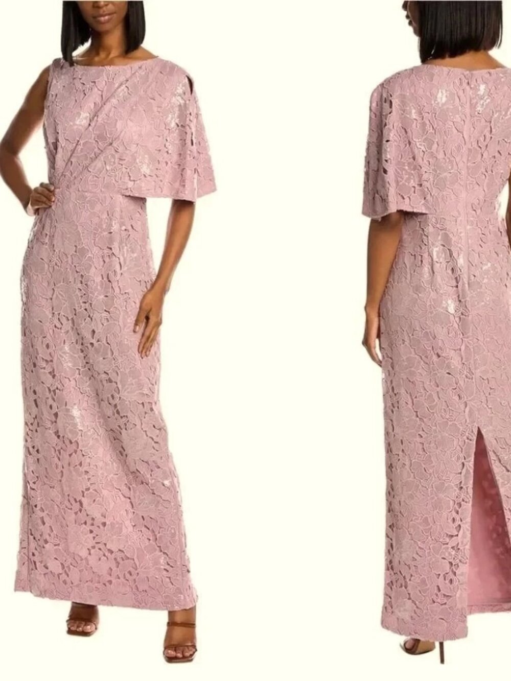 JS Collections Arabella Purple Sequin Guipure Lace Pleated Gown